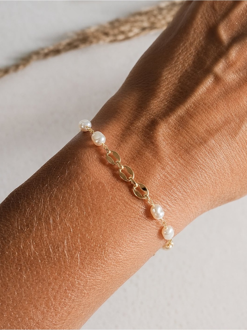 Gold Filled  Link & Pearl Bracelet - Women Jewelry